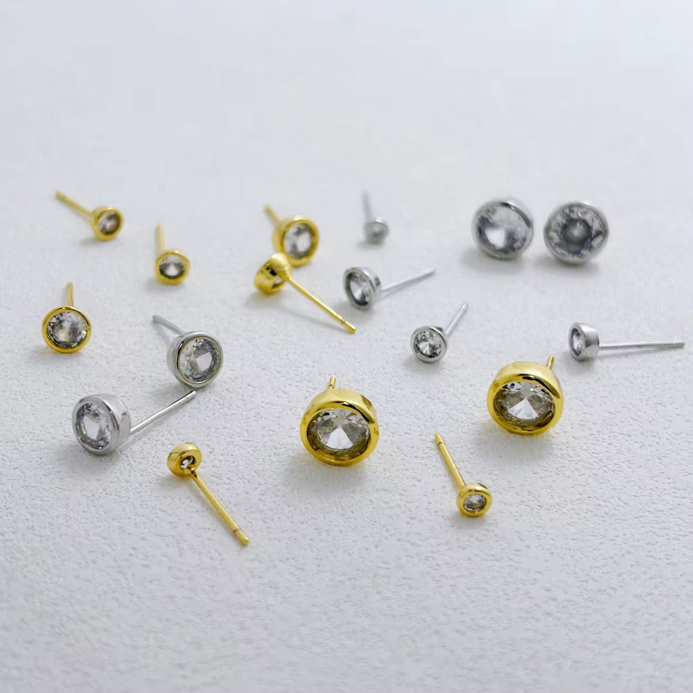 1 Pair/2 Pcs Cubic Zirconia Stud Earrings for Women Gold/ Silver Color Moissanite Earing Set Fashion Jewelry Size 3-8 MM