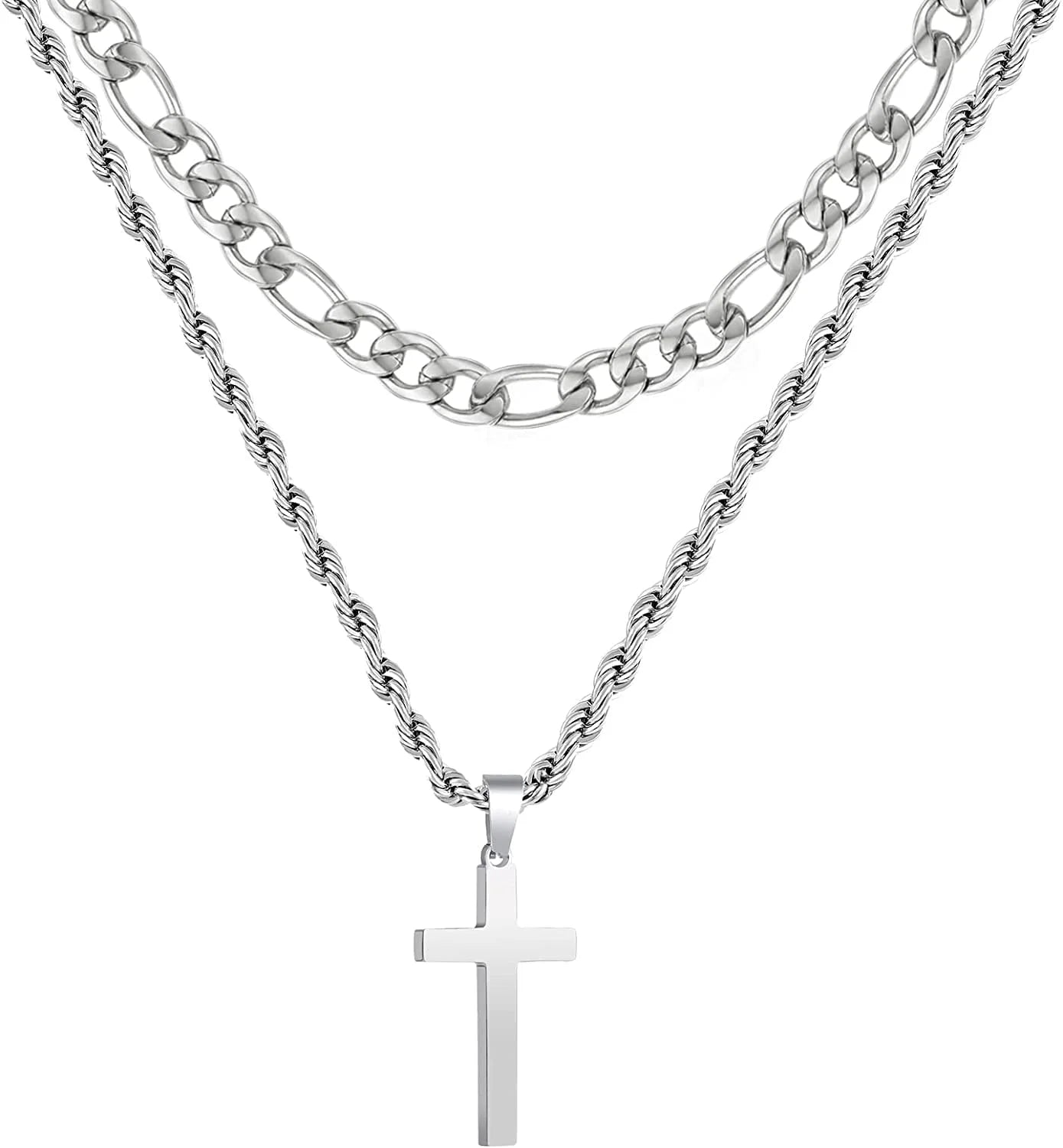 2025 Graduation Gifts for Him Boys Kids Teenages Teen Boyfriend Brother Son Grandson Graduates Silver Cross Necklace Pendant Chain Set Catholic Religious Christian Jewelry Gifts Ideas Age