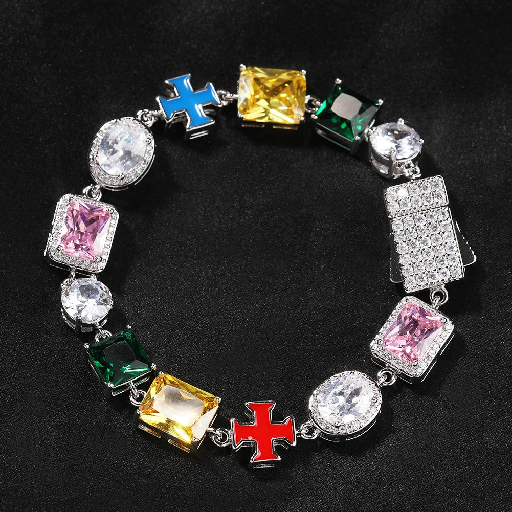 Iced Out Multi Gemstone Necklaces for Women Men Mixed Shape Colorful Gems Collection Necklace Fashion Hip Hop Jewelry