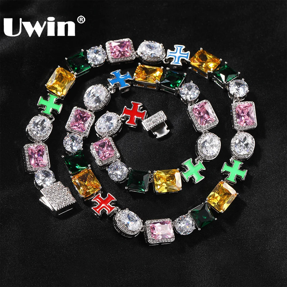 Iced Out Multi Gemstone Necklaces for Women Men Mixed Shape Colorful Gems Collection Necklace Fashion Hip Hop Jewelry