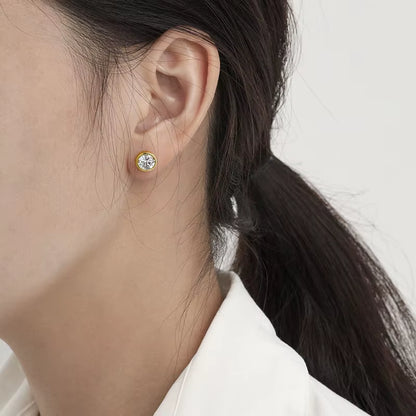 1 Pair/2 Pcs Cubic Zirconia Stud Earrings for Women Gold/ Silver Color Moissanite Earing Set Fashion Jewelry Size 3-8 MM