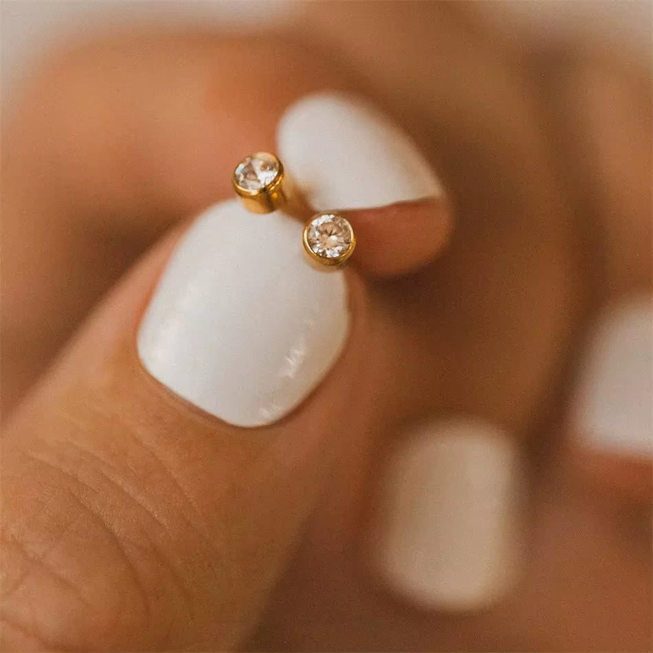 1 Pair/2 Pcs Cubic Zirconia Stud Earrings for Women Gold/ Silver Color Moissanite Earing Set Fashion Jewelry Size 3-8 MM