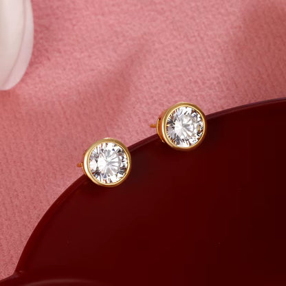 1 Pair/2 Pcs Cubic Zirconia Stud Earrings for Women Gold/ Silver Color Moissanite Earing Set Fashion Jewelry Size 3-8 MM