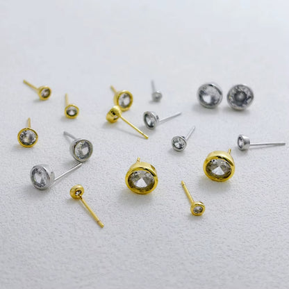 1 Pair/2 Pcs Cubic Zirconia Stud Earrings for Women Gold/ Silver Color Moissanite Earing Set Fashion Jewelry Size 3-8 MM