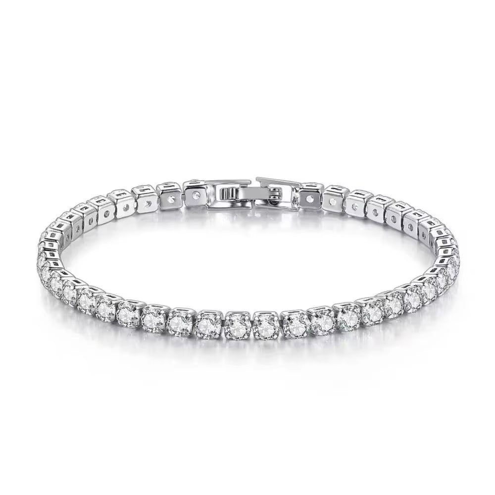 S925 Sterling Silver Bracelet Zirconia Tennis Ball Women Fashion Simple Engagement Wedding Charm Jewelry 4Mm 16-20Cm