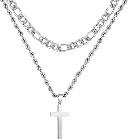 2025 Graduation Gifts for Him Boys Kids Teenages Teen Boyfriend Brother Son Grandson Graduates Silver Cross Necklace Pendant Chain Set Catholic Religious Christian Jewelry Gifts Ideas Age