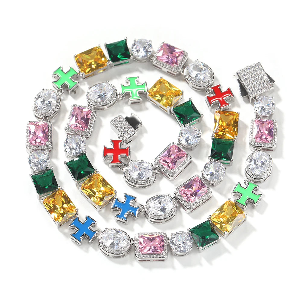 Iced Out Multi Gemstone Necklaces for Women Men Mixed Shape Colorful Gems Collection Necklace Fashion Hip Hop Jewelry