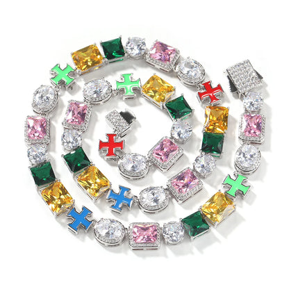 Iced Out Multi Gemstone Necklaces for Women Men Mixed Shape Colorful Gems Collection Necklace Fashion Hip Hop Jewelry