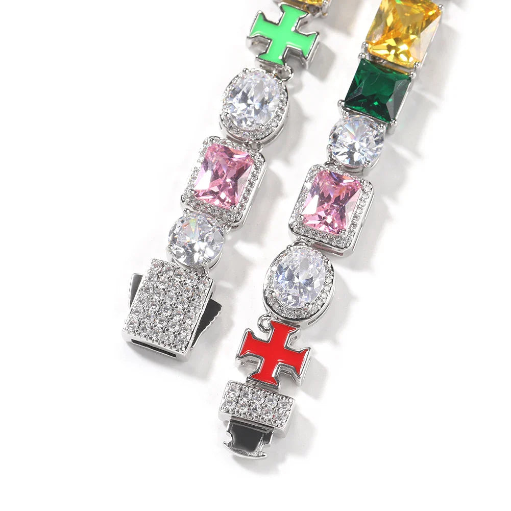 Iced Out Multi Gemstone Necklaces for Women Men Mixed Shape Colorful Gems Collection Necklace Fashion Hip Hop Jewelry