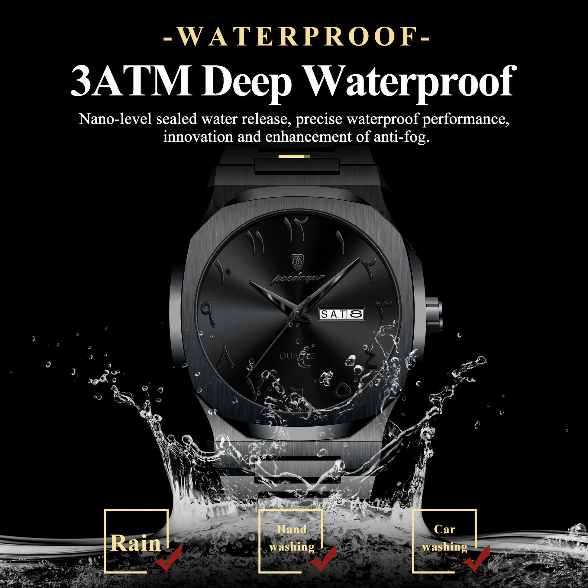 Military Watch for Men Waterproof Luxury Week Calendar Man Wristwatch Quartz Stainless Steel Fashion Men'S Watches Male