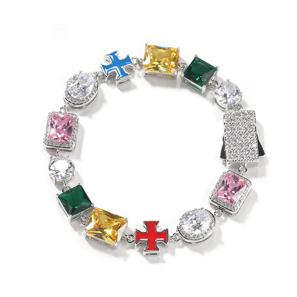 Iced Out Multi Gemstone Necklaces for Women Men Mixed Shape Colorful Gems Collection Necklace Fashion Hip Hop Jewelry
