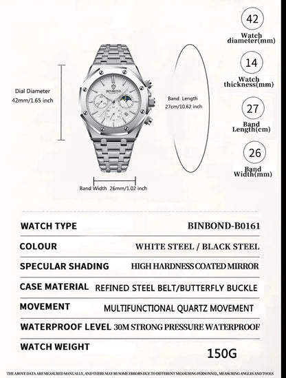 Quality Men Watch Luxury High Man Quartz Wristwatch Waterproof Luminous Date Stainless Steel Men'S Watches Casual Clock