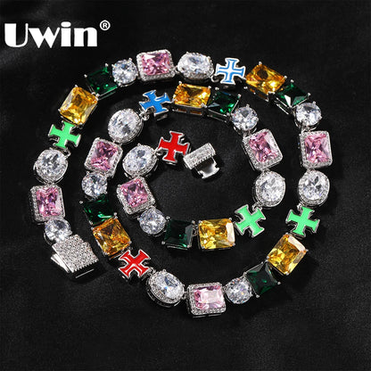 Iced Out Multi Gemstone Necklaces for Women Men Mixed Shape Colorful Gems Collection Necklace Fashion Hip Hop Jewelry