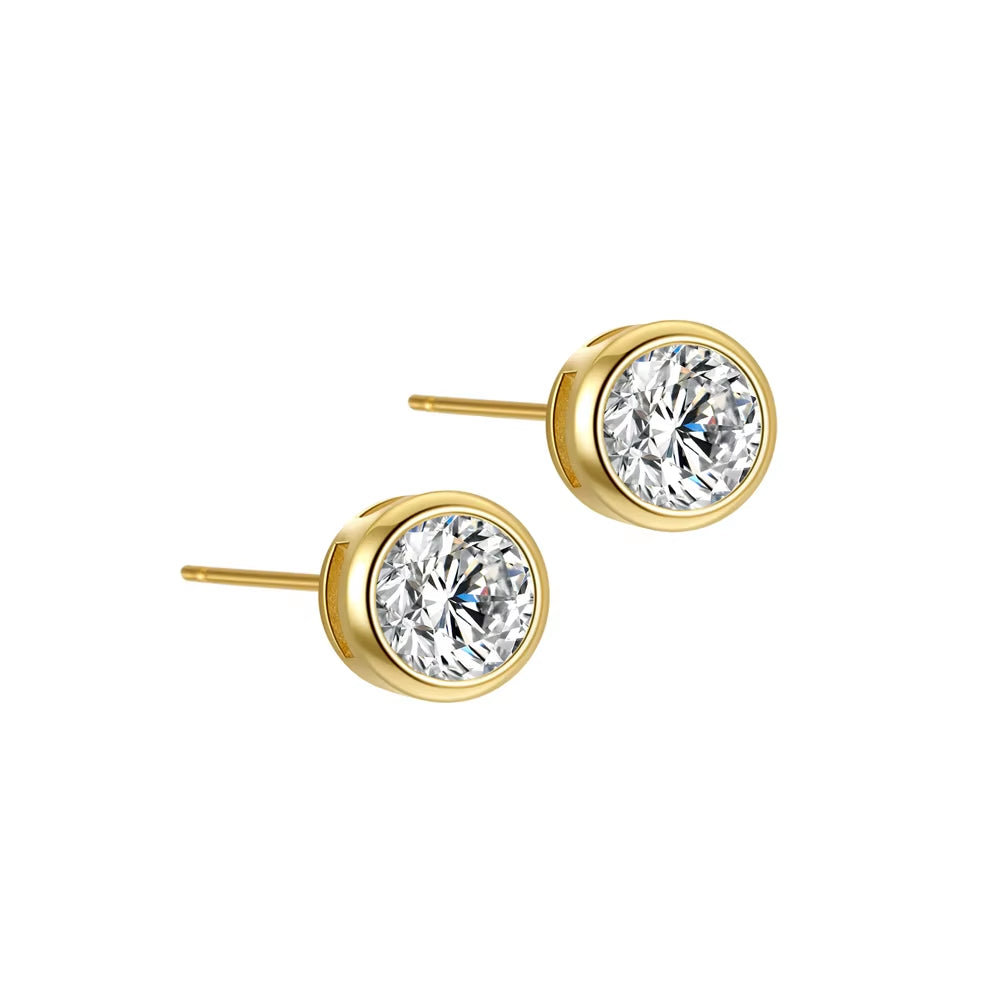 1 Pair/2 Pcs Cubic Zirconia Stud Earrings for Women Gold/ Silver Color Moissanite Earing Set Fashion Jewelry Size 3-8 MM