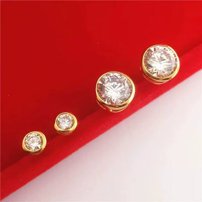 1 Pair/2 Pcs Cubic Zirconia Stud Earrings for Women Gold/ Silver Color Moissanite Earing Set Fashion Jewelry Size 3-8 MM